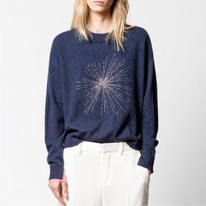 Zadig & Voltaire Cashmere Gaby Solar Strass Sweater Blue Size Small S